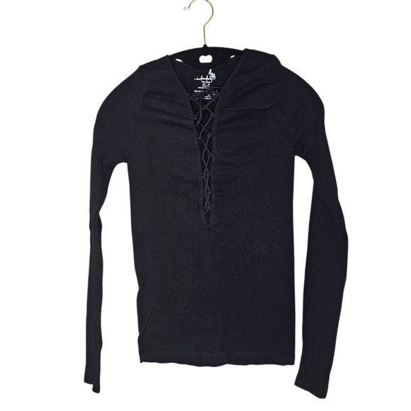 Free People Stretch Ribbed Lace-Up Fitted Tee•Size M/L•NWOT - Picture 3 of 10